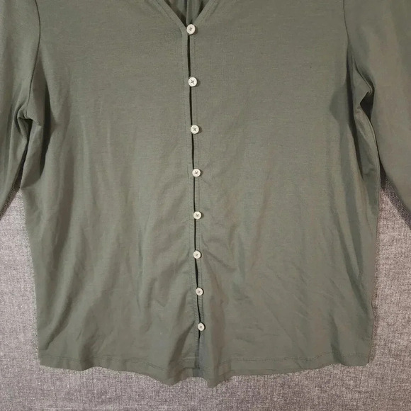 Lands' End Button Down Top Women's Medium 10-12 Olive Green Long Sleeve - Picture 6 of 6